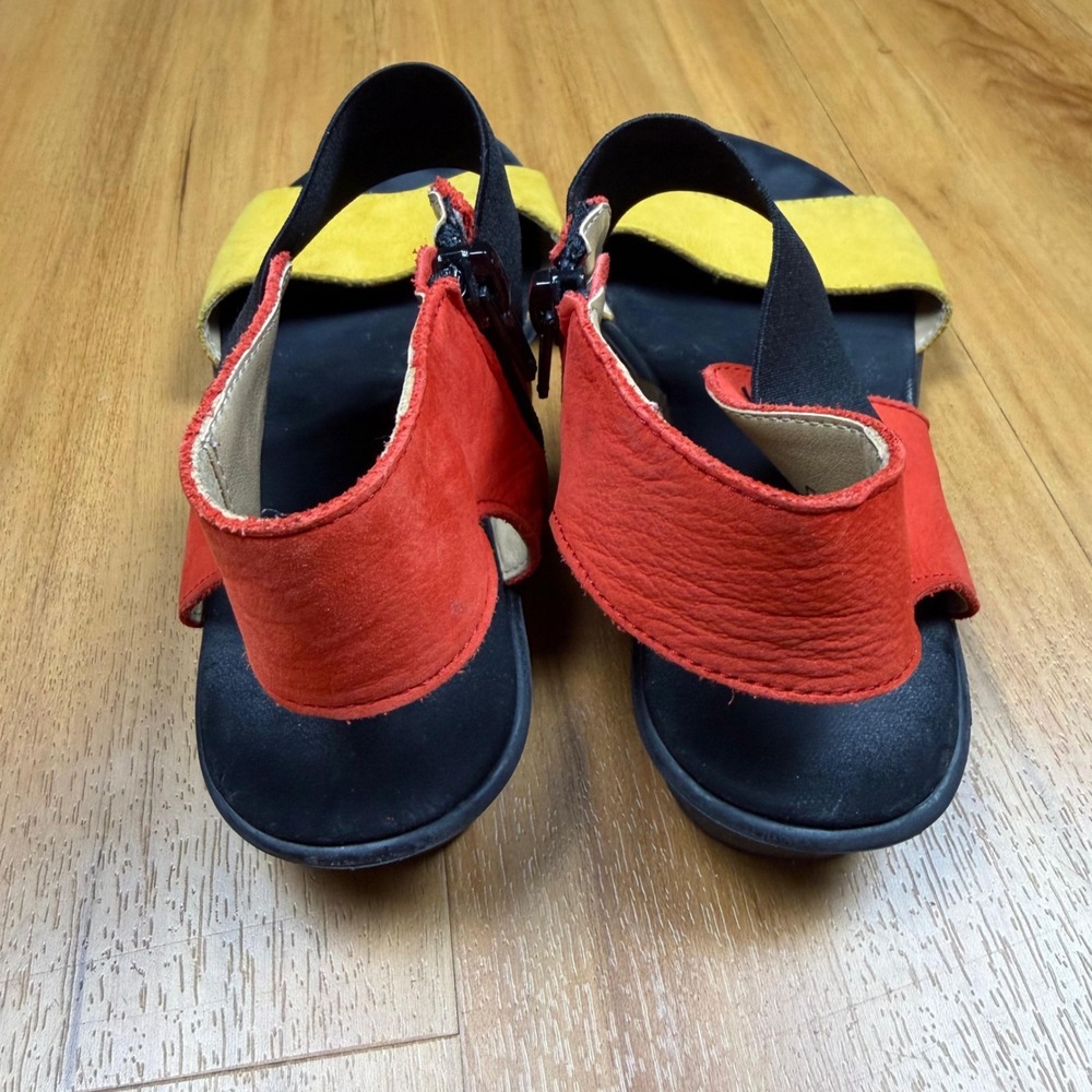 Sesto Meucci Womens 6W Leather Colorblock Wedge Sandals Made in Italy - Picture 2 of 7